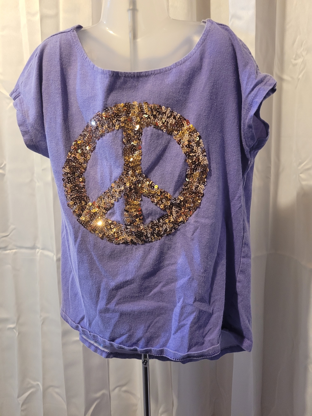 total girl Purple Top with Gold Sequin Peace Sign